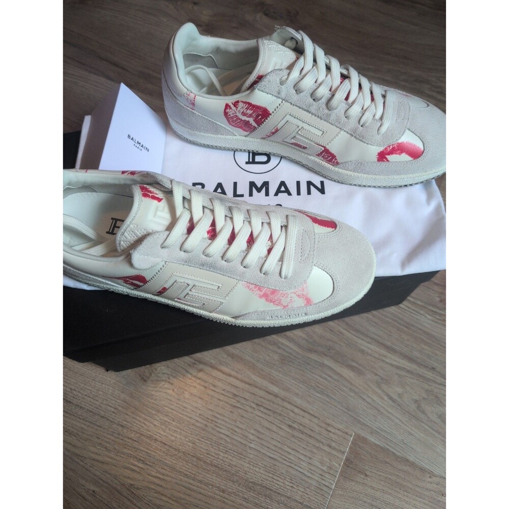 Balmain Swan Low Top Sneaker Red White Mens 9 EU 42